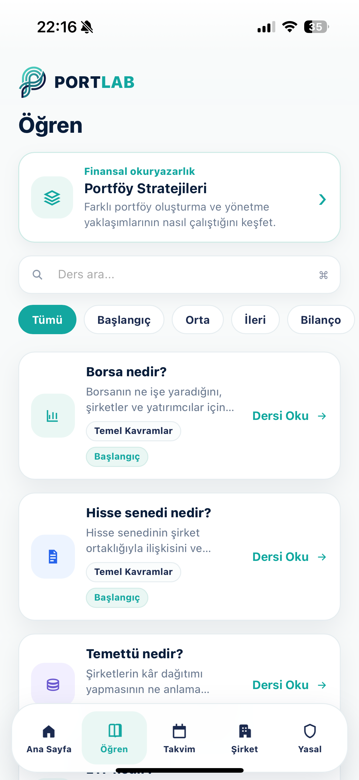 PortLab Öğren ekranı